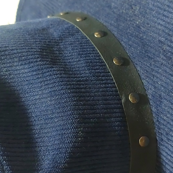 FRYE Navy Corduroy Western Hat with Black Studded Band - Picture 2 of 5